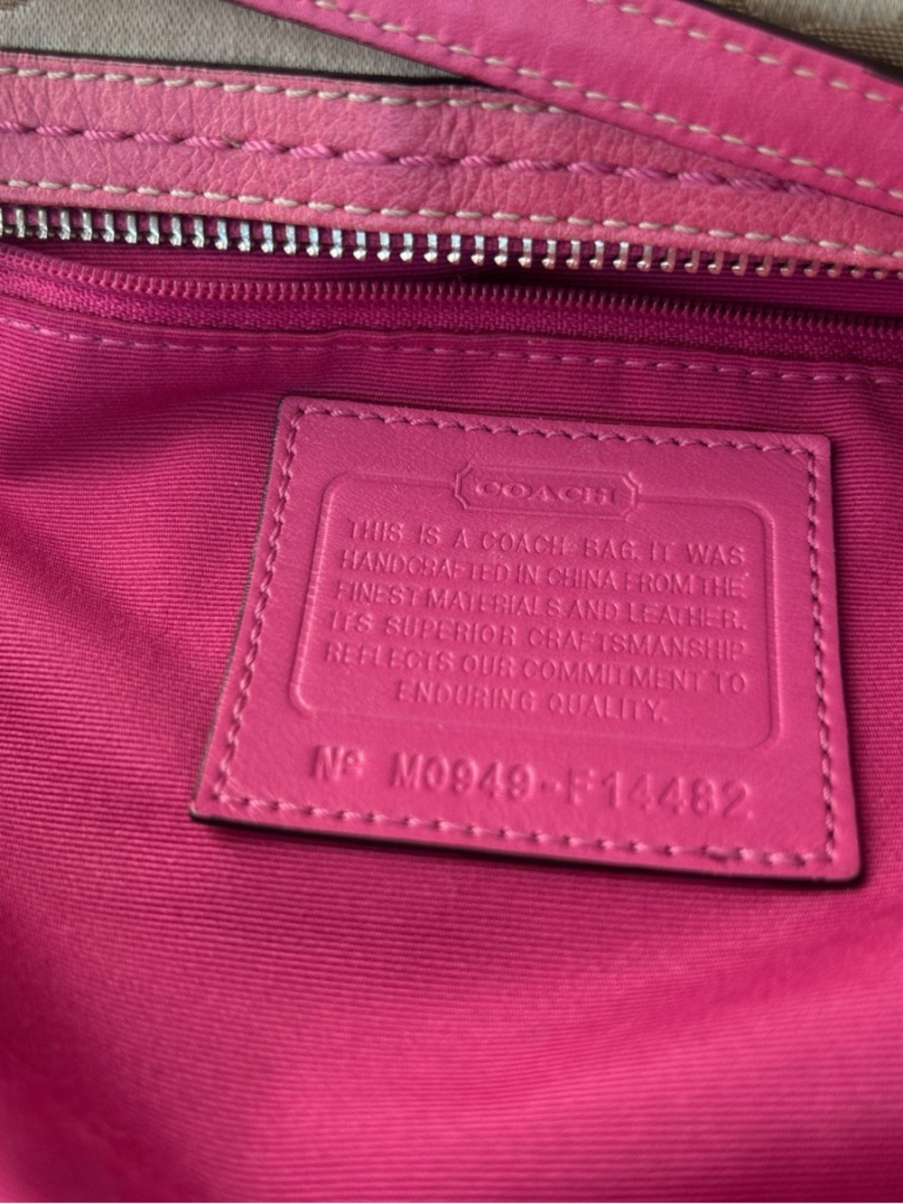 Coach Beige Signature Carriage Tote with Pink Trim - Picture 3 of 6